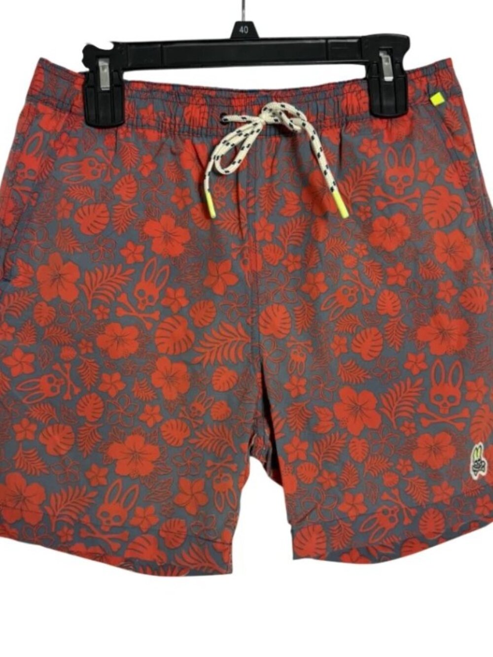 Psycho Bunny Mens Gray Orange Floral Print Swim Board Athletic Shorts Sz Medium